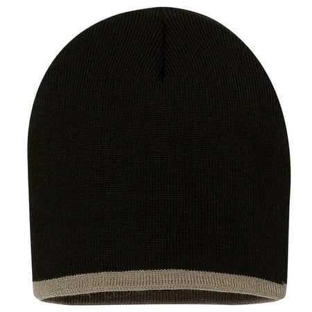 Stripe Beanie Cap (Couver Bottom Striped Blaze Beanie Bulky Hat Soft 100% Knit Acrylic Winter Skull Cap Unisex 8'' - (Black/)