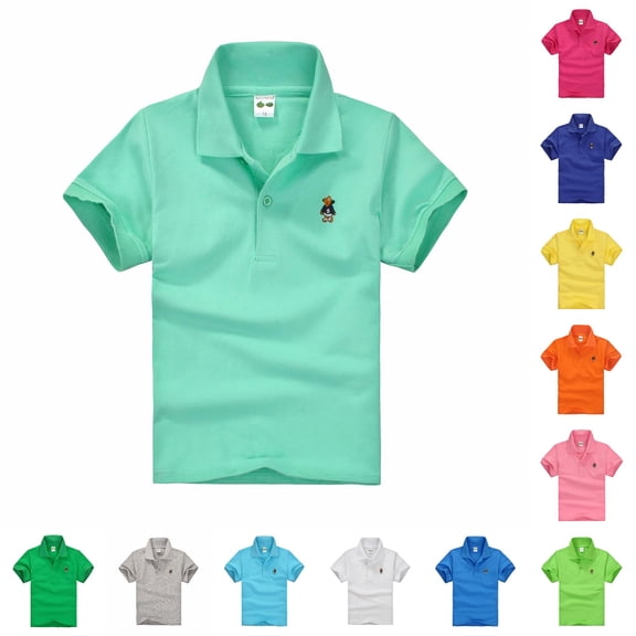 REDARER Toddler Kids Short Sleeve Polo Cute Embroidery Soft Loose Summer School Casual Tops School Uniform,12-18 Months