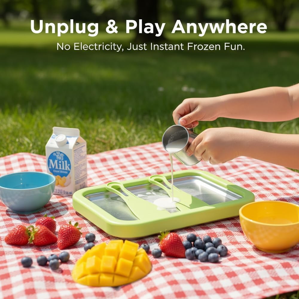 Rolled Ice Cream Maker Kit, 2026 New At-Home Stainless Steel Instant Freeze Plate with 2 Scrapers, DIY Rolled Ice Cream Tray, Perfect for Family Fun, Easy Homemade Desserts
