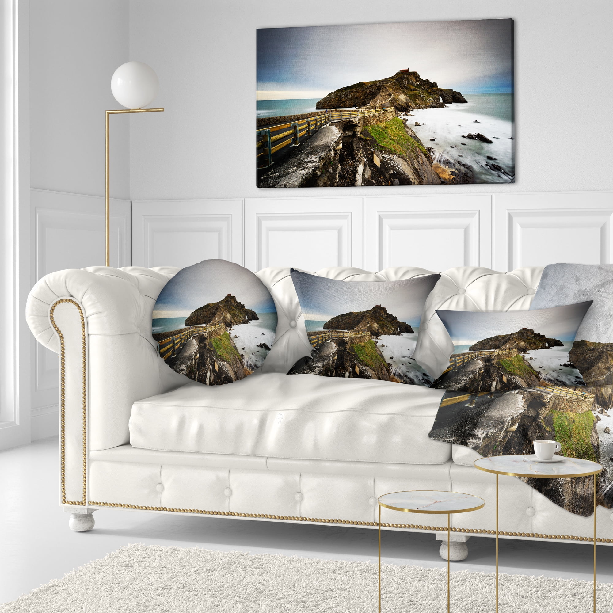 Designart Path to Cape and Chapel in Spain - Seashore Photo Throw Pillow - 12x20