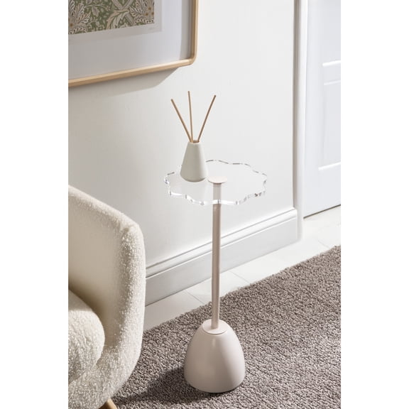 Kate and Laurel Acari Modern Scallop Pedestal Drink Table, 10x10x22, Clear Acrylic and Pink, Decorative End Table with Scalloped Acrylic Tabletop for Use as Small Plant Stand or Living Room Accent