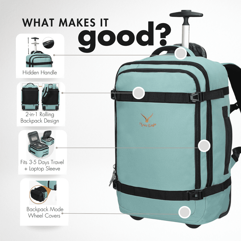Convertible Wheeled Laptop Carry-On Bag (42L) – Hynes Eagle – Mint Green