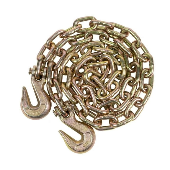 3/8 Inch x 20 FT Grade 70 Binder Chain with Clevis Grab Hooks - G70 Transport Tow Chain - 6,600 Lbs Working Load Limit
