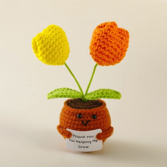 Handmade Emotional Support Cute Tulip, Positive Crochet Tulip Doll with Card, Inspirational Small Handmade Knitted, Funny Gifts for Women Men Birthday Friends Coworkers, Office Decor