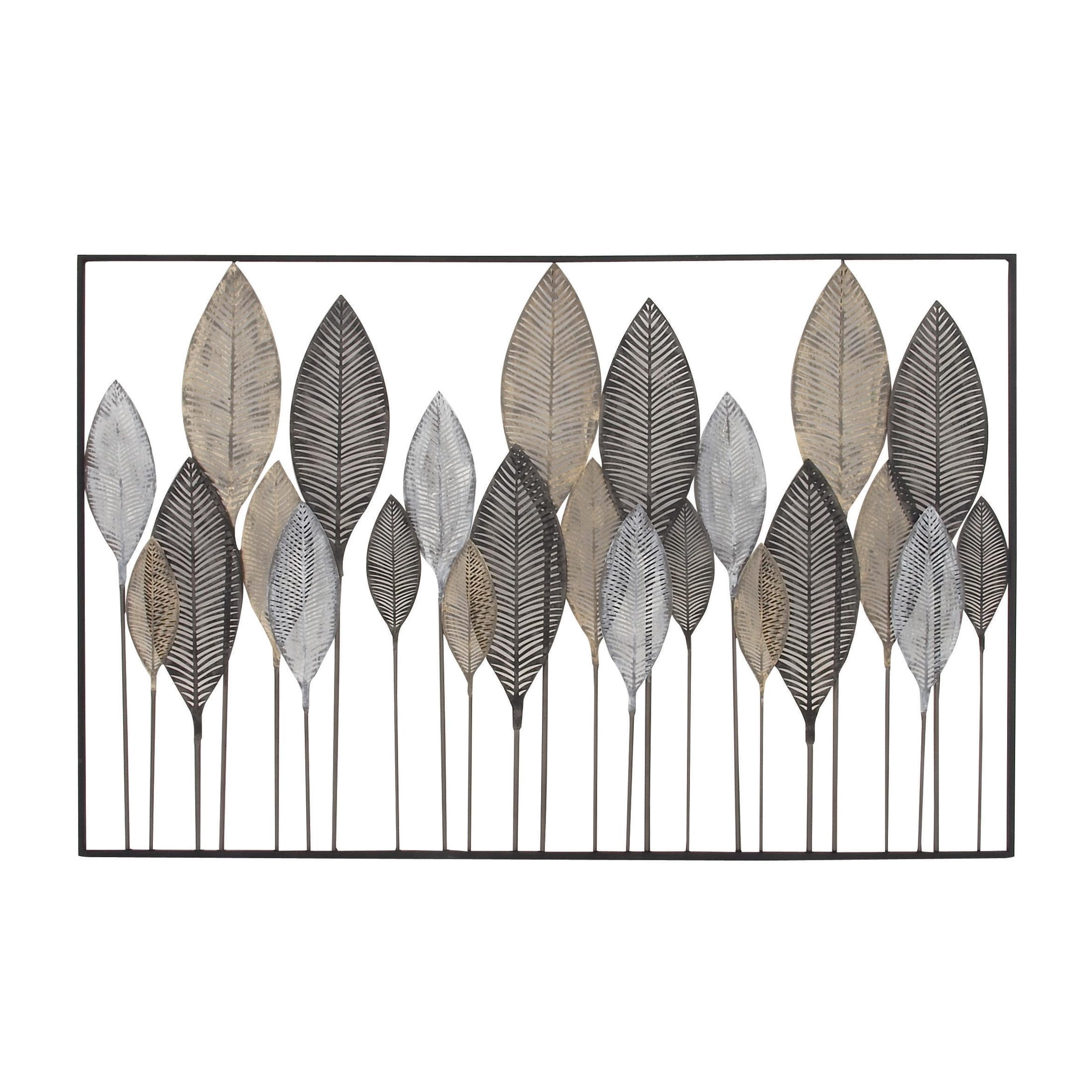 DecMode Bronze Metal Tall Cut-Out Leaf Wall Decor with Intricate Laser Cut Designs