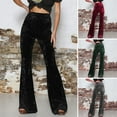 thumbnail image 2 of Women Flared Pants Elastic High Waist Solid Color Wide Leg Trousers Hip Lifted Velvet Vacation Work Pants Daily Wear, 2 of 8