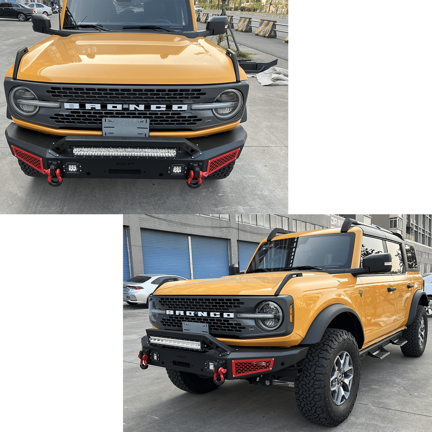 TIOYAR For 2021-2025 Ford Bronco Steel Front Bumper With Winch Plate&Lights (Black Texture)