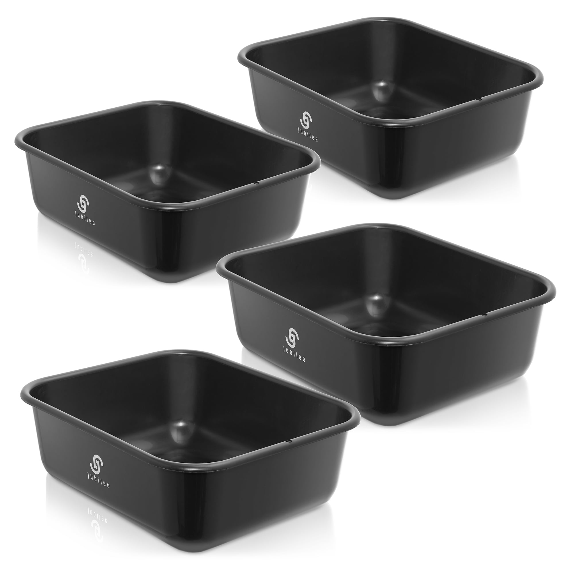 Jubilee 4-Pk Plastic Busser Utility Tub, Commercial Dishwashing Box, 11L Black