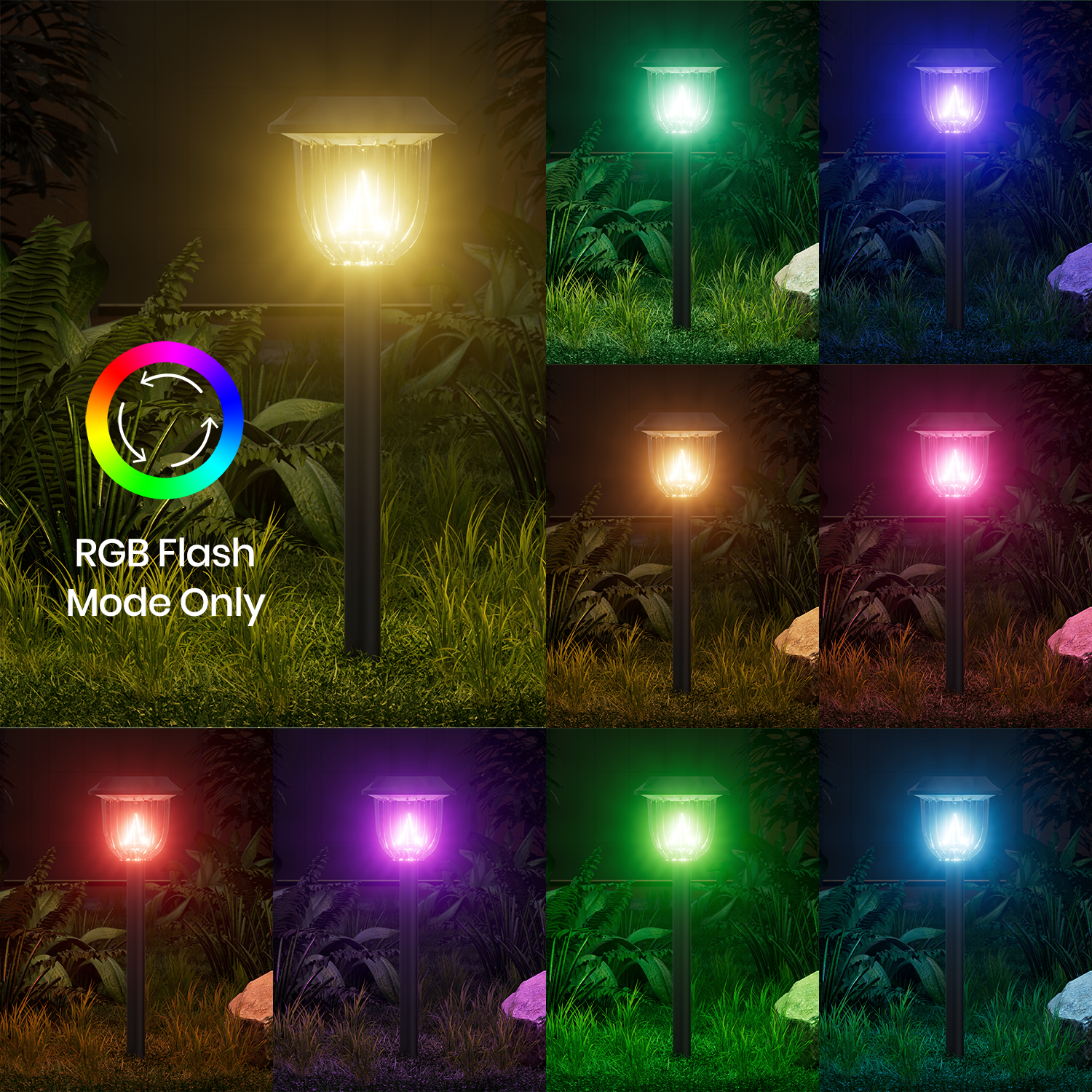 BITPOTT Solar Pathway Lights RGB Color Changing IP65 Waterproof 4 Pack