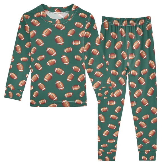 Christmas Pajamas American Footballs on A Green Cute Comfortable Cotton Two-piece Christmas Pajamas Set