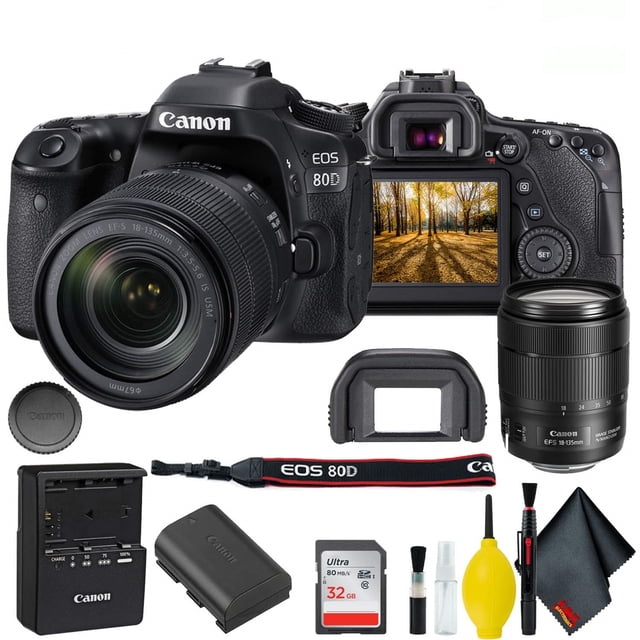 Canon EOS 80D DSLR Camera with 18-135mm Lens Accessory Bundle w/Cleaning Kit(International Model)