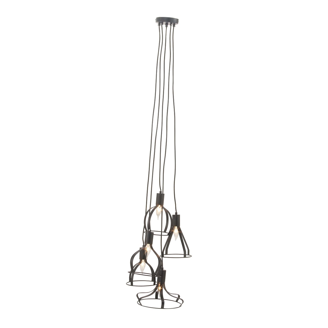Decmode Contemporary 56 inch black iron bell-shaped five-light pendant lamp with bulb, Black