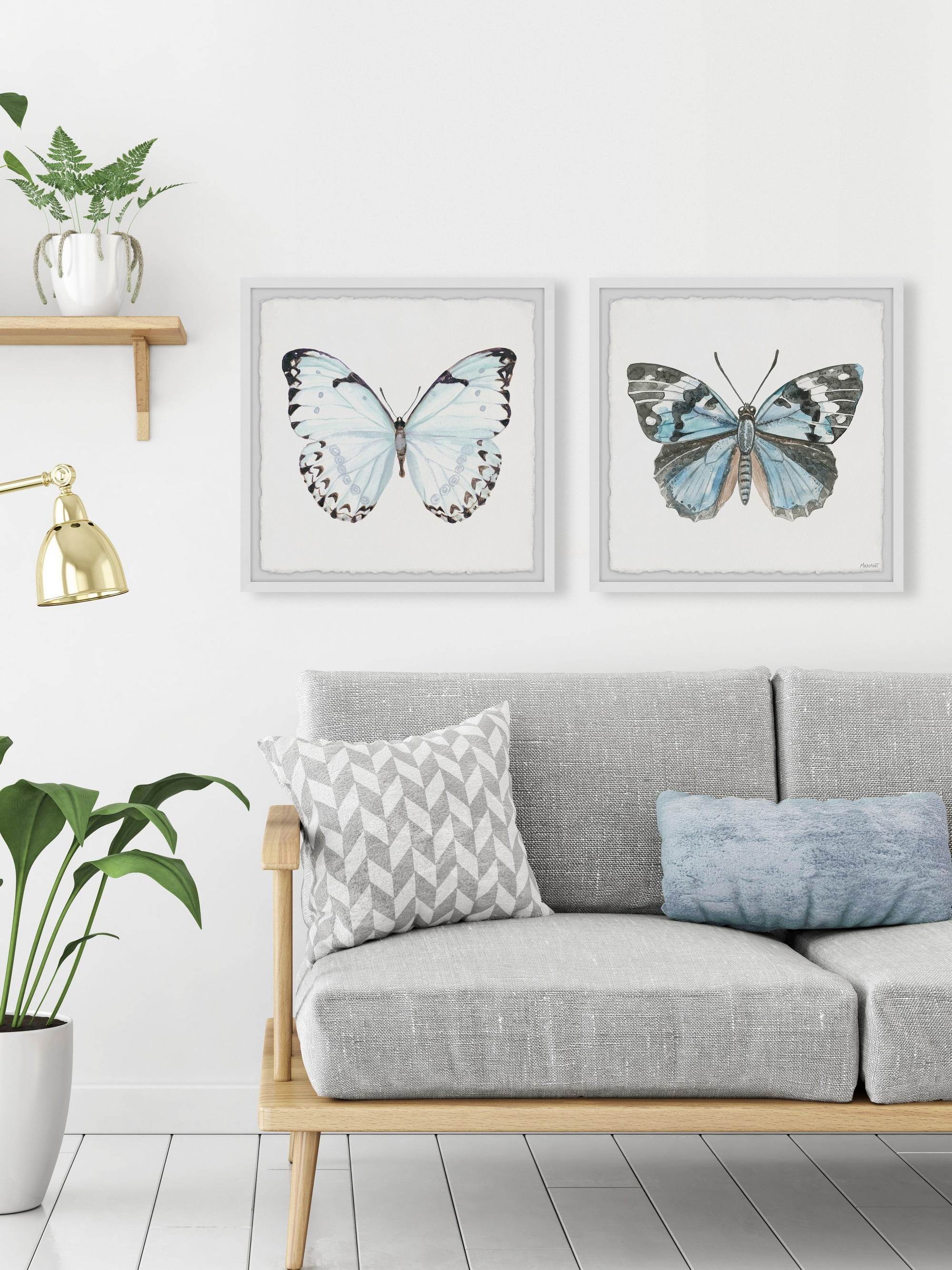 Marmont Hill Lovely Blue Butterflies Diptych, 18" x 36"