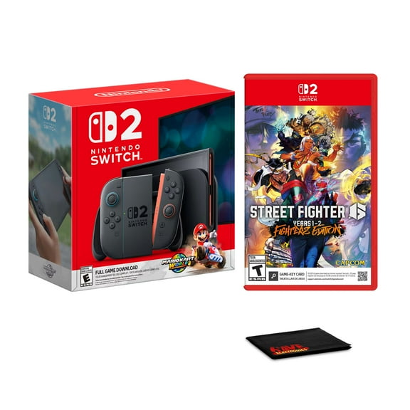 Nintendo Switch 2 Mario Kart World Bundle with Street Fighter 6 Year 1-2 Fighters Edition for Switch 2 and Microfiber Cleaning Cloth