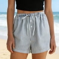 thumbnail image 6 of Admvng Womens Vertical Striped Shorts Drawstring Waist Button Detail Casual Loungewear Shorts, 6 of 6