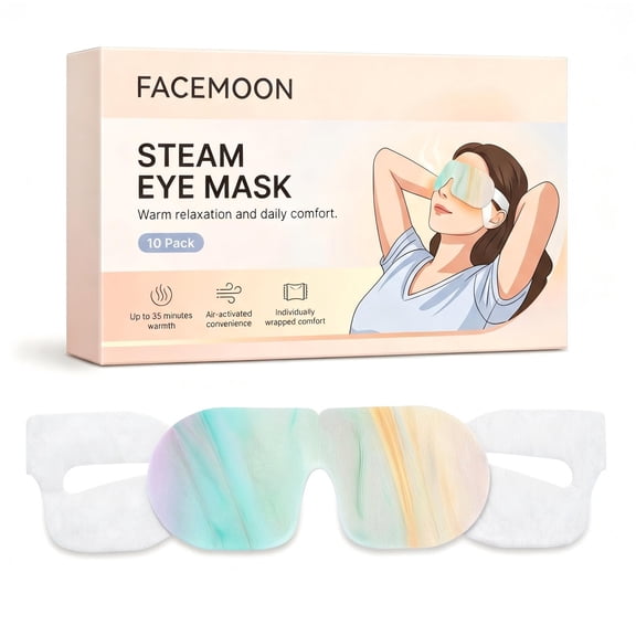 FACEMOON Heated Self Heating Disposable Steam Eye Mask – 10 Count, Warm Compress, Odorless
