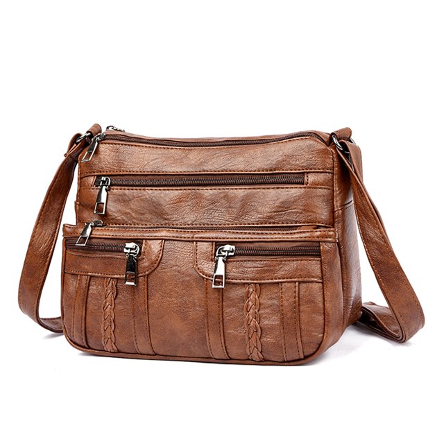 Bolsa de hombro tipo bandolera de cuero suave Retro PU para mujer multibolsillos sólidos JShteea Para Estrenar