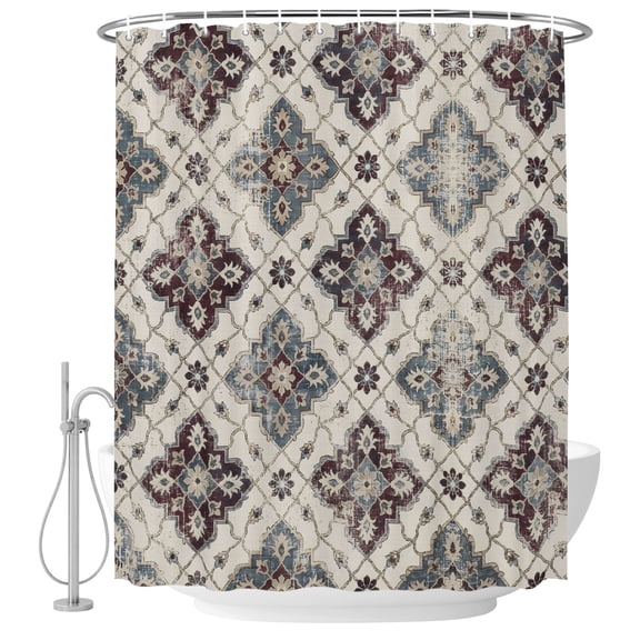 Small Stall Shower Curtain 36x72 Inch Narrow Half Size Classic Boho Bath Curtains Bathroom Decor, Beige Grey Traditional Minimalist Waterproof Fabric Shower Curtain Set with Hooks 36 Inch