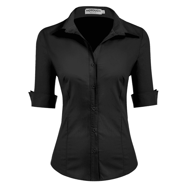 Hotouch Womens 3/4 Sleeve Basic Button Down Shirt Slim Fit Cotton Dress