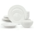 thumbnail image 4 of Elama Kim 16 Piece Hobnail Double Bowl Porcelain Dinnerware Set in White, 4 of 6