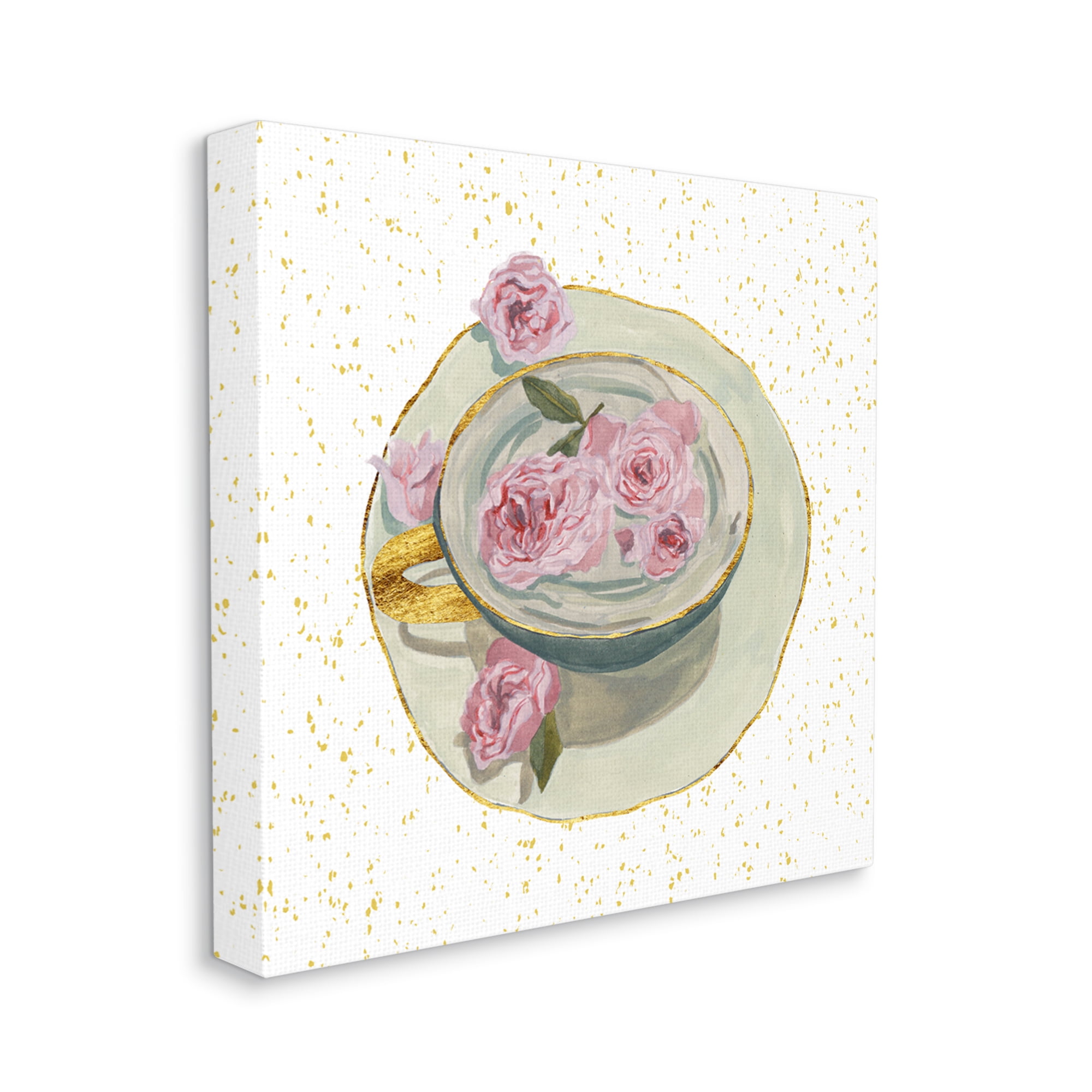 Stupell Industries Glam Petals Teacup Food & Beverage Painting Gallery Wrapped Canvas Art Print Wall Art, 17 x 17