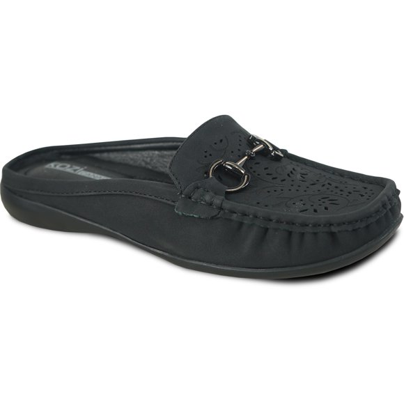 kozi Women Comfort Mule Flat Shoe ML3251 Casual Slip-On Loafer with Round Moc Toe