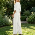 thumbnail image 5 of ClodeEU Women's V Neck Rolled Sleeve Jumpsuit,Elastic Waist Loose Romper with Pockets White,Women's Plus XL, 5 of 6