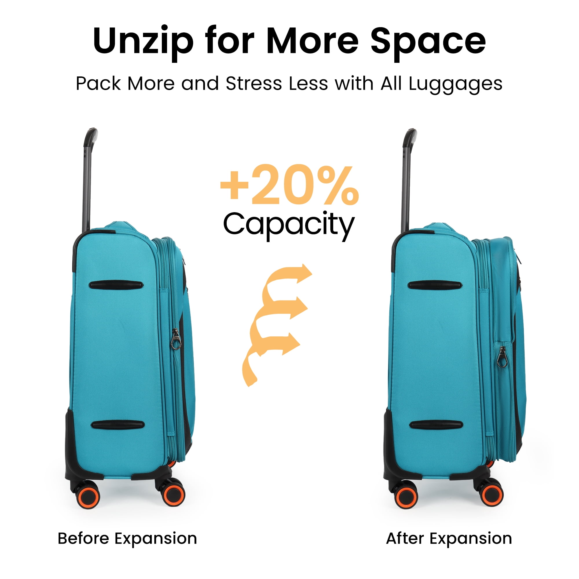New York Xpress 3-Piece Softside Luggage Set, Expandable Spinner Suitcase with TSA Lock, Front Opening, 22/28/32 for Adult, Sky Blue , WD8818