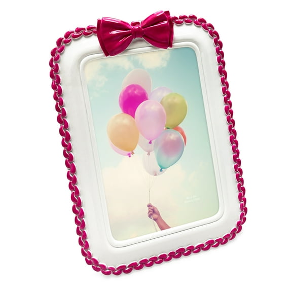 Isaac Jacobs 4x6 White with Fuchsia Braided Bow Frame for Tabletop and Wall Display, Decorative Design, Tables, Bookshelves, Desks, Home Décor, Photo Gallery, Art (4x6, White with Fuchsia)