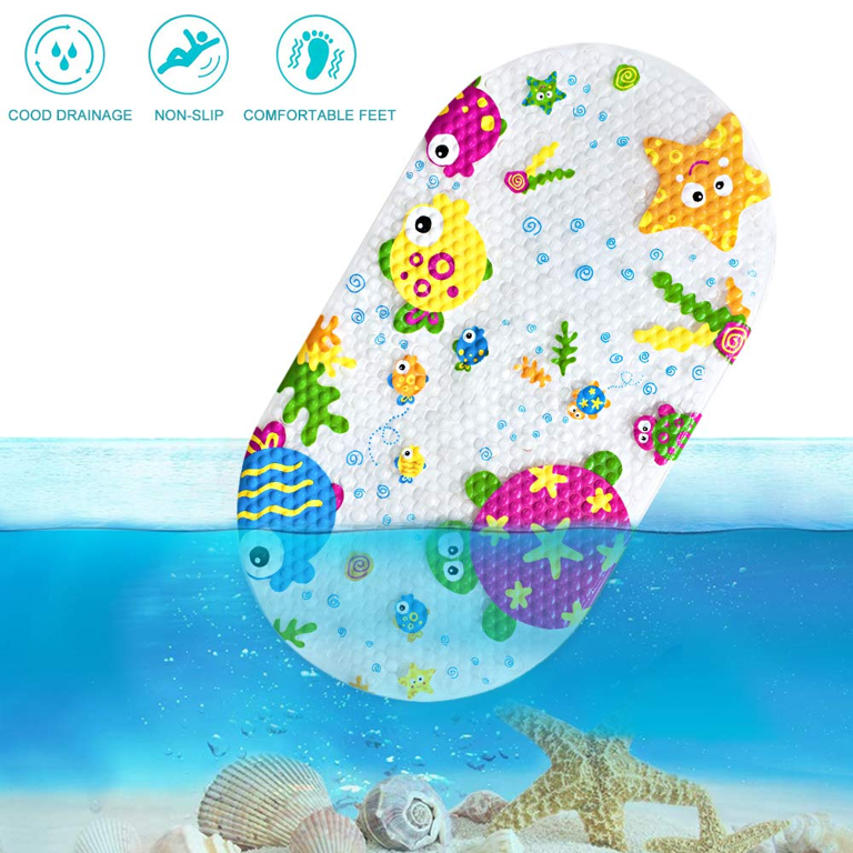 Tubozadi Bath Mat for Tub for Kids Non Slip Bathtub Mat for Baby Toddler  Extra Long Bathroom Shower Mat with Suction Cups,Drain Holes,40X16