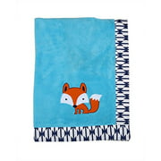 Bacati - Tribal/Aztec Plush Embroidered 30 x 40 inches Baby Blanket (Aqua/Orange/Navy Fox)