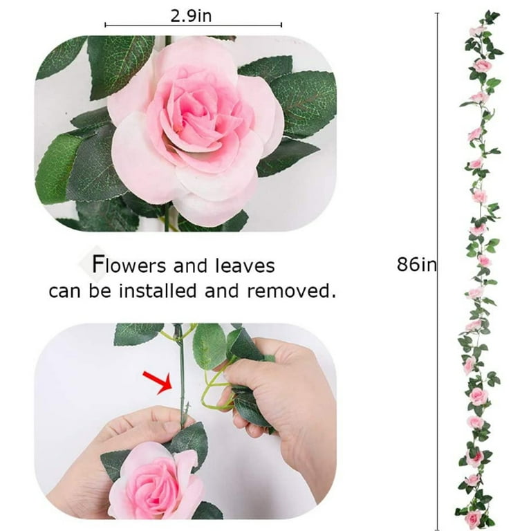 3× Fake Rose Vine Flowers Plants 7.5 Ft Artificial Hanging Ivy