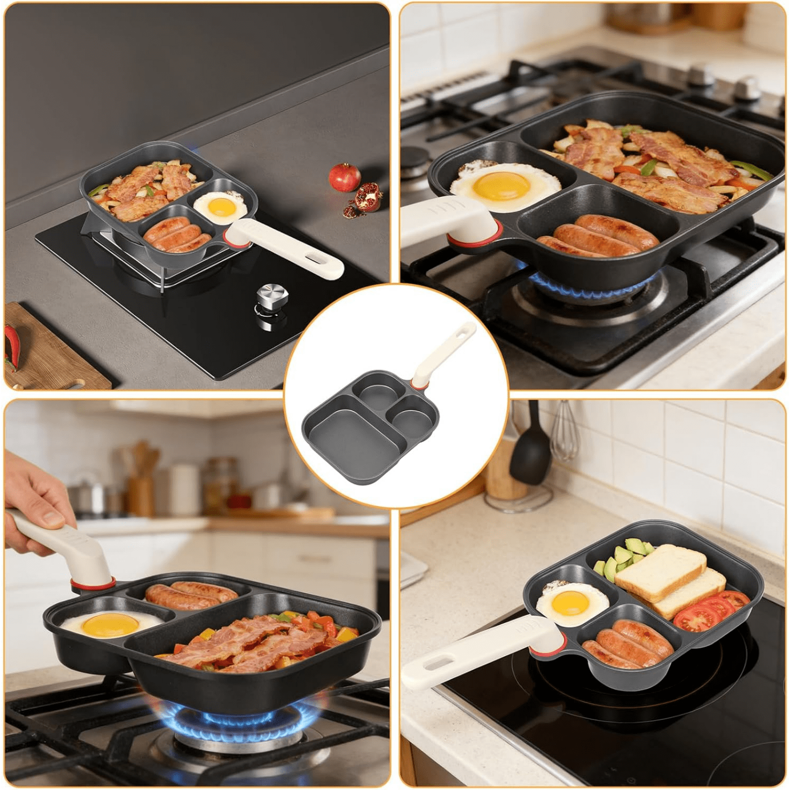 Bakeware,Frying Pan Three Piece Separate Style Frying Pan Non Stick Frying Pan For Eggs With Heat Handle Multi Functional Breakfast Cooking Utensil Suitable For All Stoves