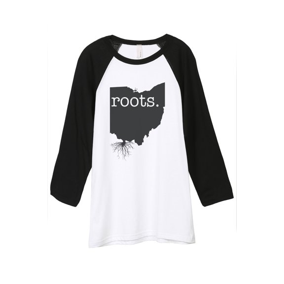 Thread Tank Home Roots State Ohio OH Unisex 3/4 Sleeves Baseball Raglan White Black Small