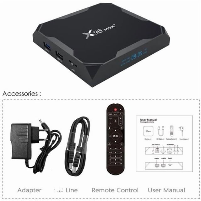 X96 Max Plus Smart TV Box, Android 1000, Amlogic S905x3, Quad Core, 4GB RAM, 32GB ROM, 8K Media Player, 9.0M, with