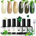 thumbnail image 1 of Set de esmaltes de uñas en gel Modelones, 6 colores con imán, diseño de San Patricio, 1 of 9