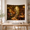 thumbnail image 5 of Stone Path Through Bookshelves with Vines and Lanterns, Whimsical Illustration for Book Lovers, Enchanted Library Wall Art, Housewarming Gift, Tapestry Wall Hanging for Bedroom and Living Room, 5 of 7