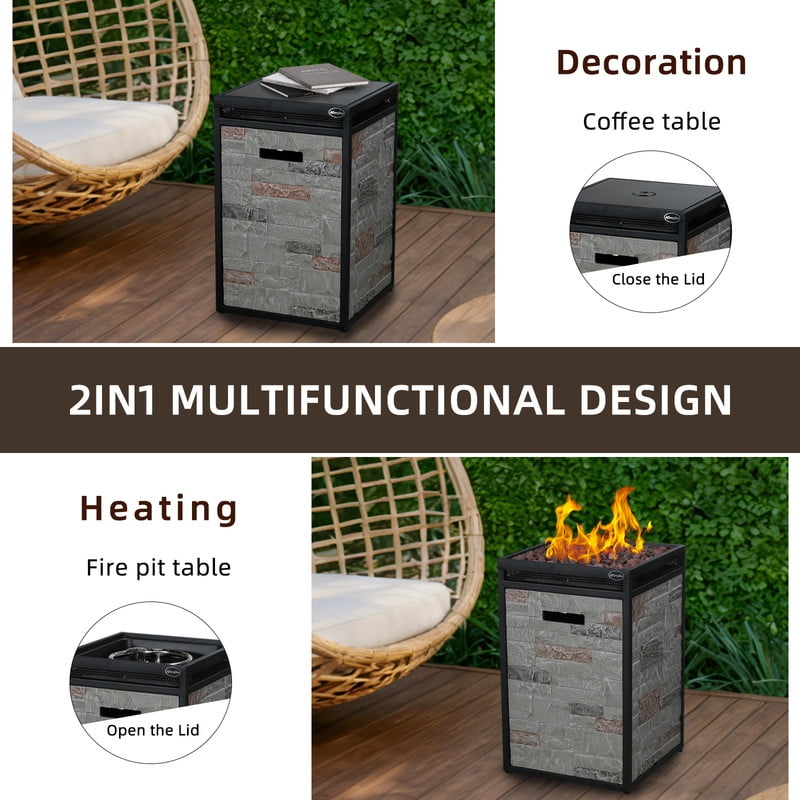 Afterglow 16" Square 40,000 Btu Propane Fire Pit, TerraFab Side Plate w Steel Frame Perfect for Outdoor Patio Garden, Weather Resistant Cover and Lava Rocks Included Rock Grey