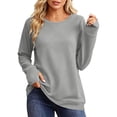 thumbnail image 7 of Jsaierl Womens Sweatshirts Cute Solid Color Round Neck Sweatshirt Oversized Loose Fit Pullover Cotton Jogging Long Sleeve Shirts with Thumbhole, 7 of 7