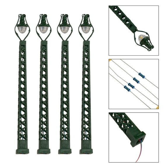 4-Piece Model Railway Lattice Mast Lights N Scale 160 Track Layout Landscape LED Lamps for Model Trains
