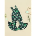 thumbnail image 3 of Suealasg Toddler Girl Ireland Festival Romper Jumpsuit Sleeveless Shamrock Print Spaghetti Straps Romper Overalls 6M 1T 2T 3T 4T Kids Girls Casual Flare Pants, 3 of 9