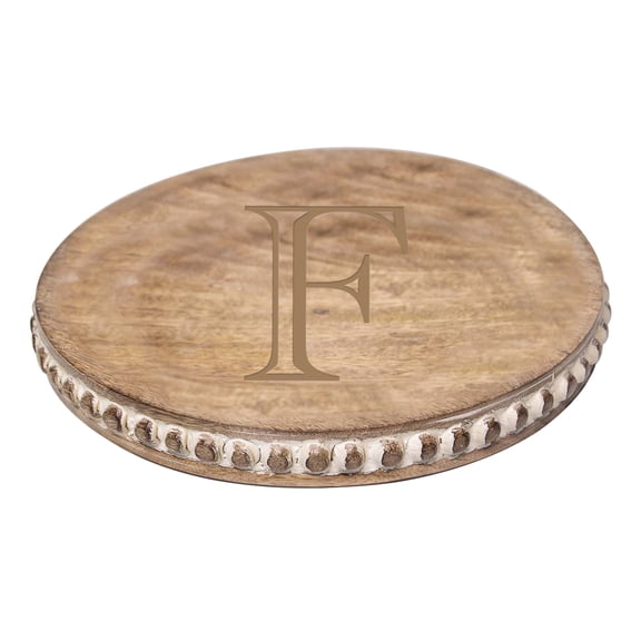 Mary Square Monogrammed F Rustic 12 inch Mango Beaded Round Serving Cutting Cheese Board