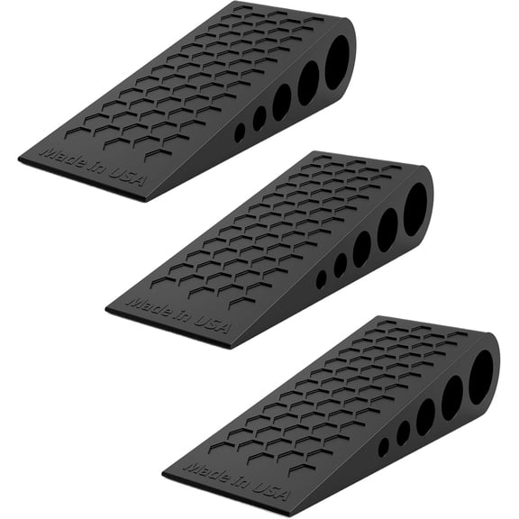 Doorworks Rubber Door Stop Wedges with Honeycomb Grip, Made in USA, Black, 3 Pack