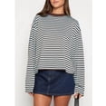 thumbnail image 5 of Women'S Striped Long Sleeve Shirts Drop Shoulder Sweatshirt Crewneck Color Block Pullover Tops Chocolate Color XL, 5 of 8