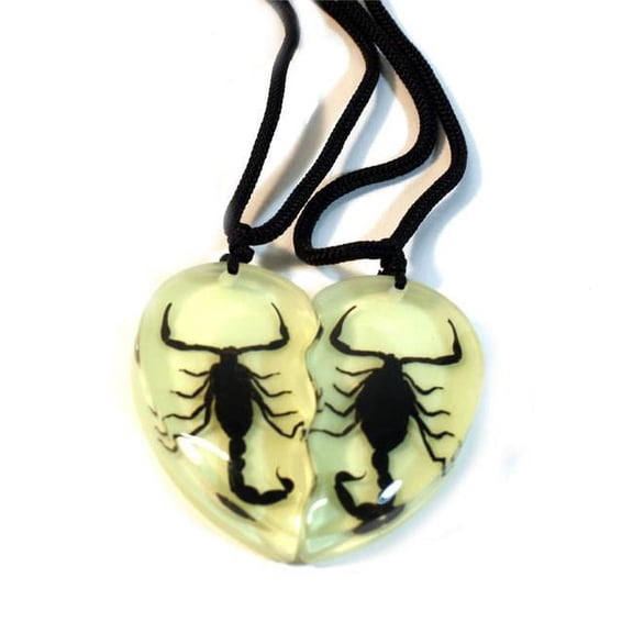 ED Speldy East SP2213 Black Scorpion Double Heart Necklace, Glow In The Dark