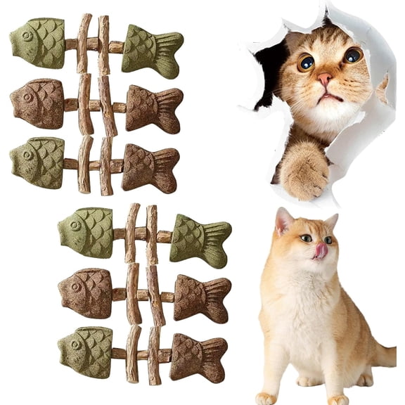 Fix Your Cat’s Dental Health, Dental Chew Toy, Creative Fish Bone Cat Toy, Wooden Catnip Teeth Cleaning Stick, Interactive Toys for Cats(6PCS)