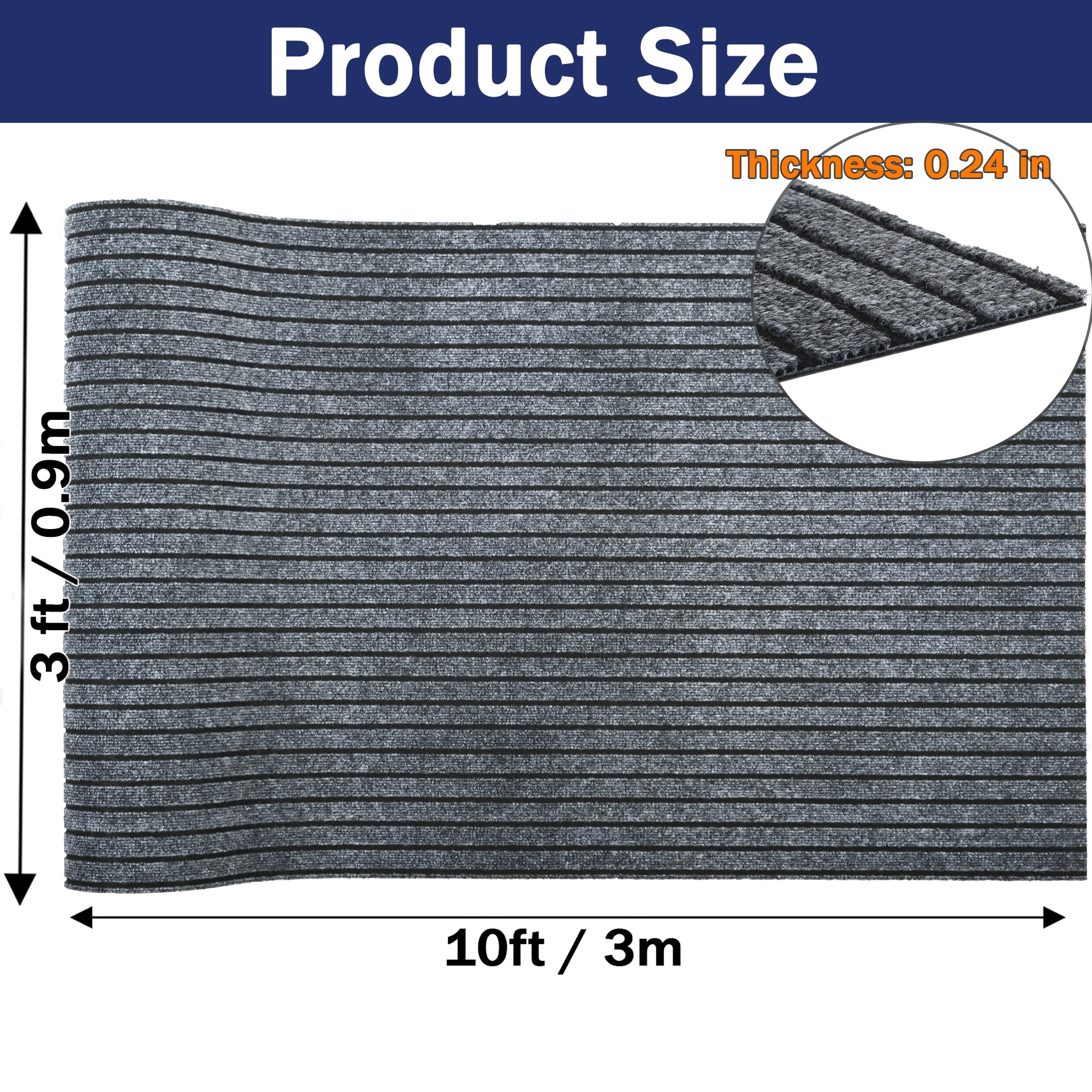 Petoto 10 x 3 ft Commercial Carpet, Non-Slip Hallway Runner Rug, Indoor Outdoor Stripe Entrance Door Mat
