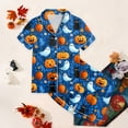 thumbnail image 6 of Kakishop Big Girls Button Down Sleepwear Short Sleeve With Shorts 2PCS Pajama Halloween Sets Casual Lapel Loungewear Patterns Printed (Blue,10-11 Years), 6 of 6