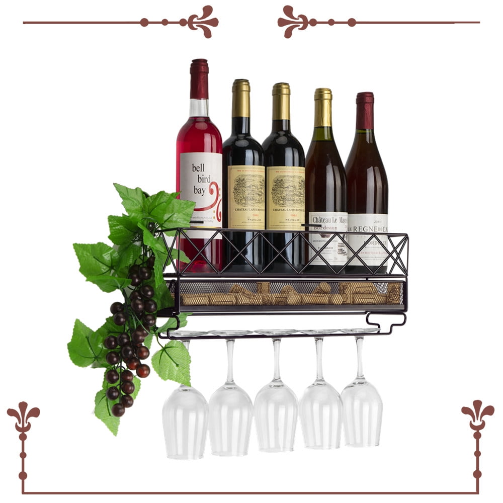 Champagne Drink Storage Rack Shelves Display Wine Holder Home Decortation Wall Mounted Iron Wine Rack Holder 25x10x17cm, Black Wine Rack 