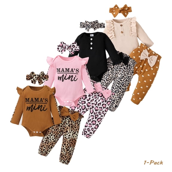 Bellafa Newborn Baby Girls Clothes Ribbed Ruffled Romper Floral Pants Headband 3-Pieces Infant Outfit Set For 0-18 Months Kids